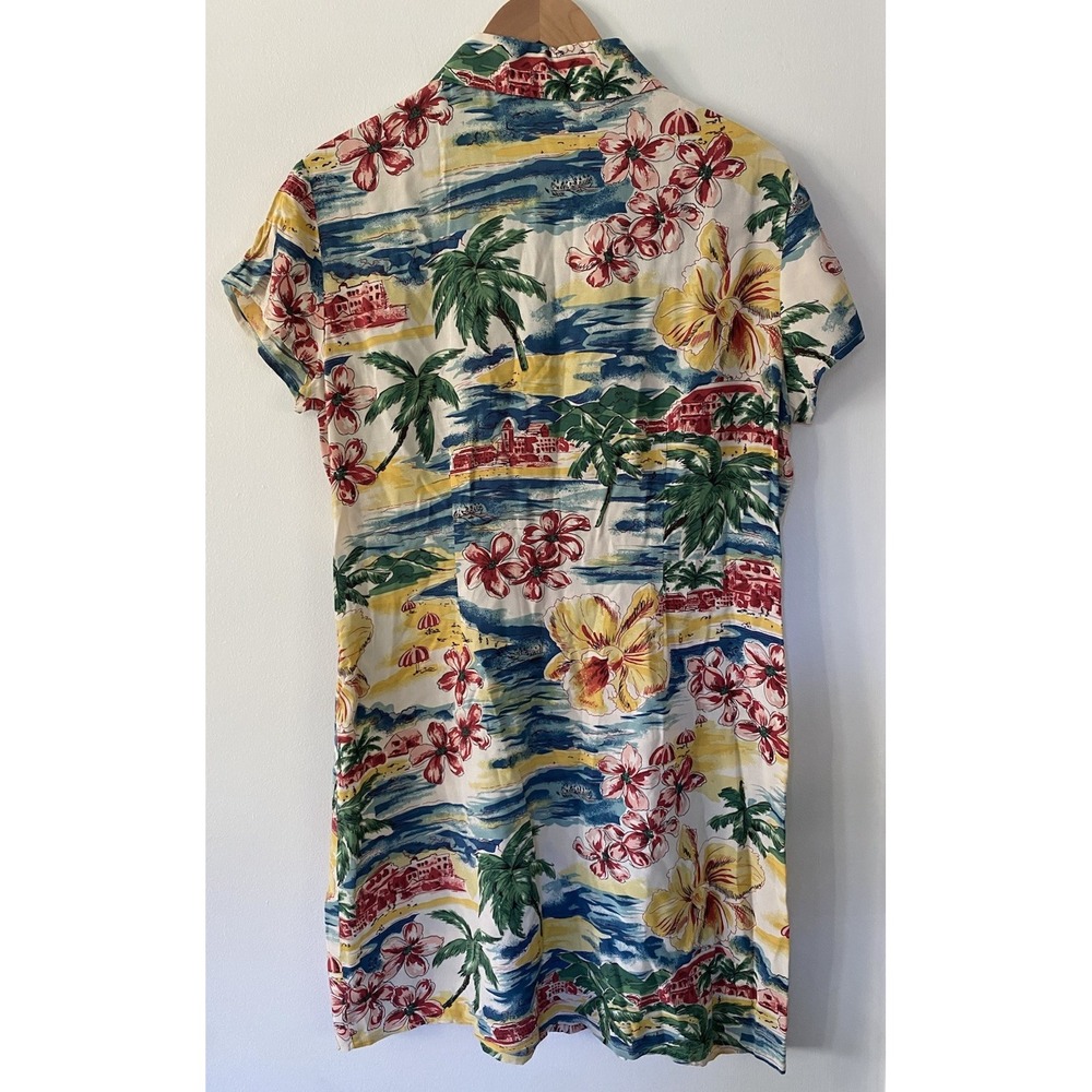 Vintage 90s Limited America Tea Timer T Shirt Dress Tropical L Rayon Tiki Cabana - Picture 2 of 9